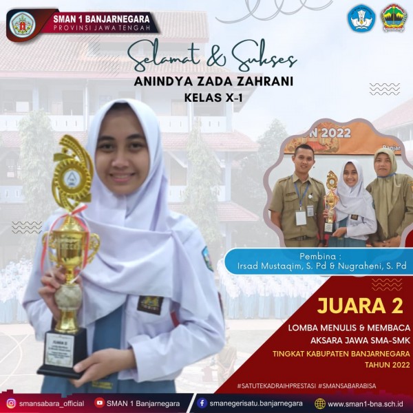 Anindya Zada Zahrani Sabet Juara II Lomba Menulis dan Membaca Aksara Jawa SMA/SMK Banjarnegara