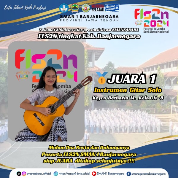 Keyra Betharia M Raih Juara I Gitar Solo FLS2N Banjarnegara